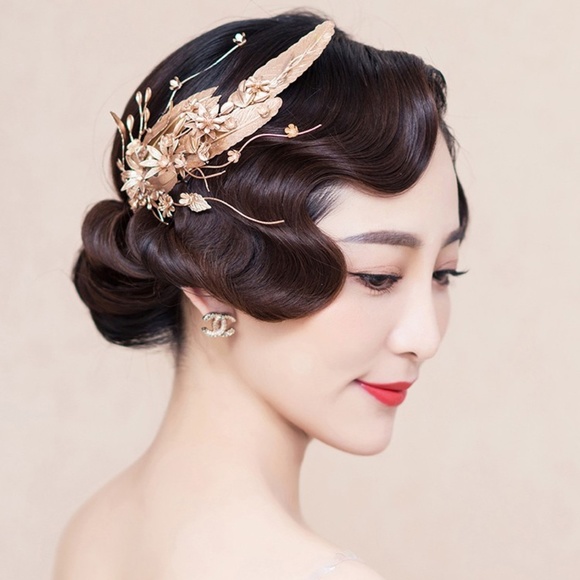 Florasfantasies, Gastby Headpiece, 1920, Downton Accessories - Vintage 1920 Style Hairpiece - Gold & Pearl